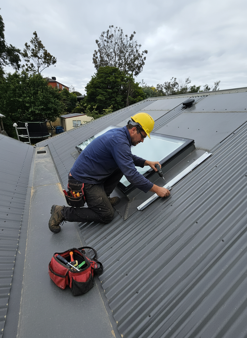 man installing skylight